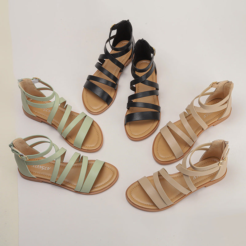 Women's Cross-Flat Roman Flat Sandals Casual Comfortable Women's Shoes