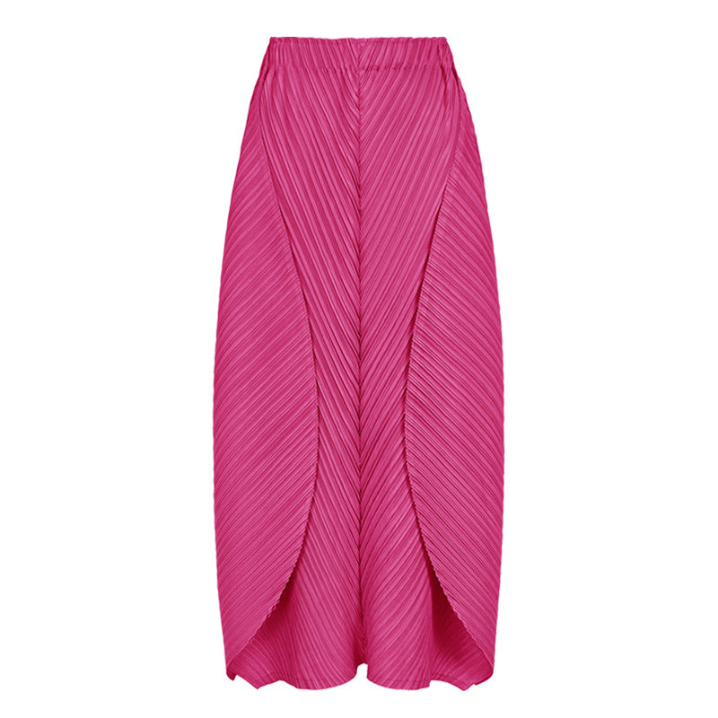 Solid Color Basic Two-Piece Suit Big Hem Skirt Long Sleeve V-neck Top