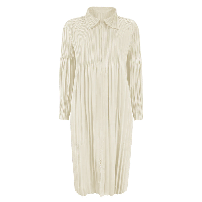 Women's Zipper Trench Coat Mid-Length Loose and Comfortable over the Knee Trench Coat