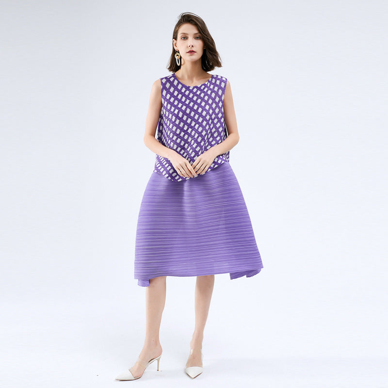 Skirt Female Waist over the Knee Pleated Mid-Length Loose Puffy A- line Dress