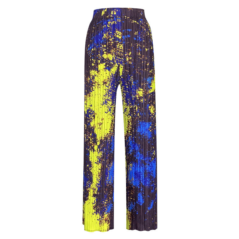 Women's Slimming Printed Versatile Loose Thin Casual Pants Straight-Leg Pants Wide Leg Pants