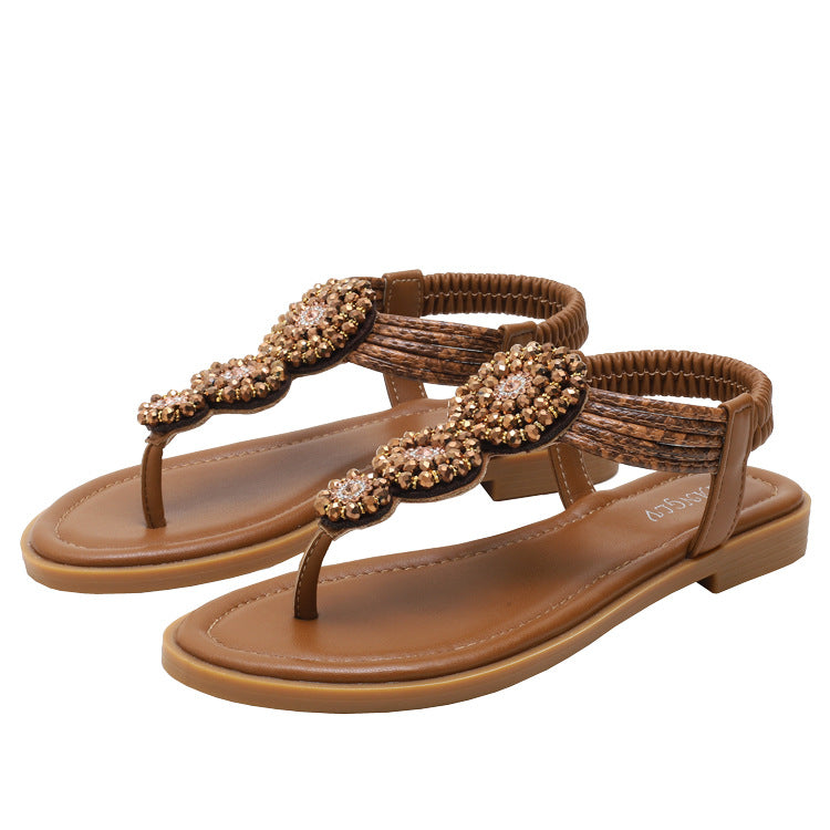 Plus Size Sandals Women Bohemian Roman Flat Seaside Vacation Beach Shoes