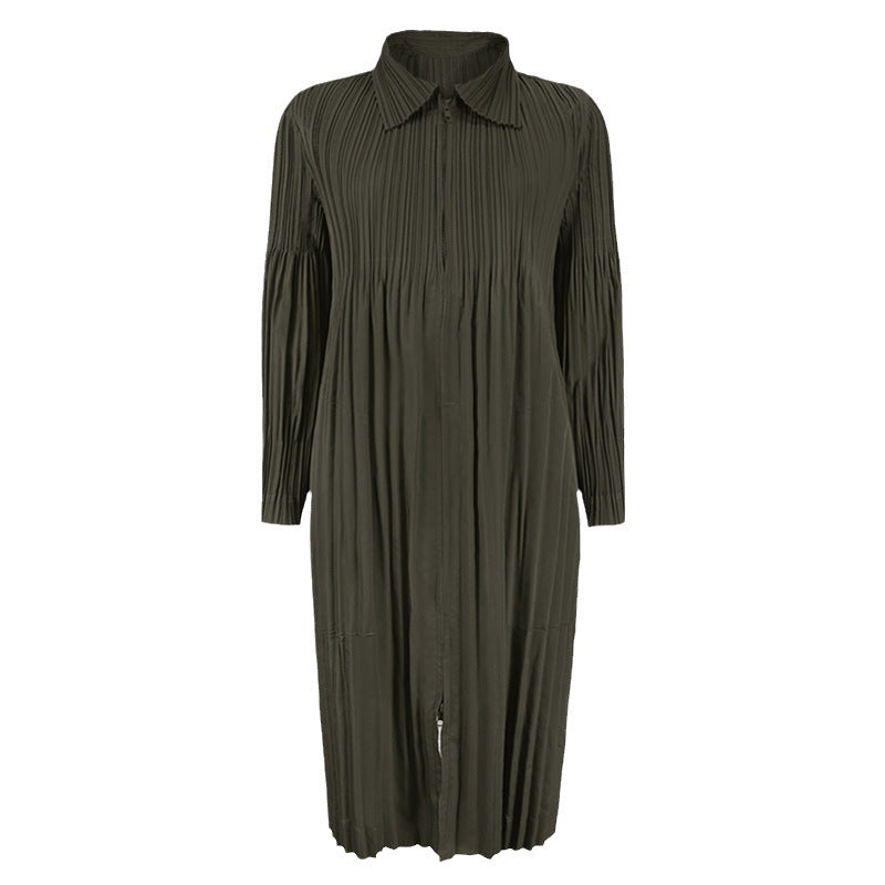 Women's Zipper Trench Coat Mid-Length Loose and Comfortable over the Knee Trench Coat