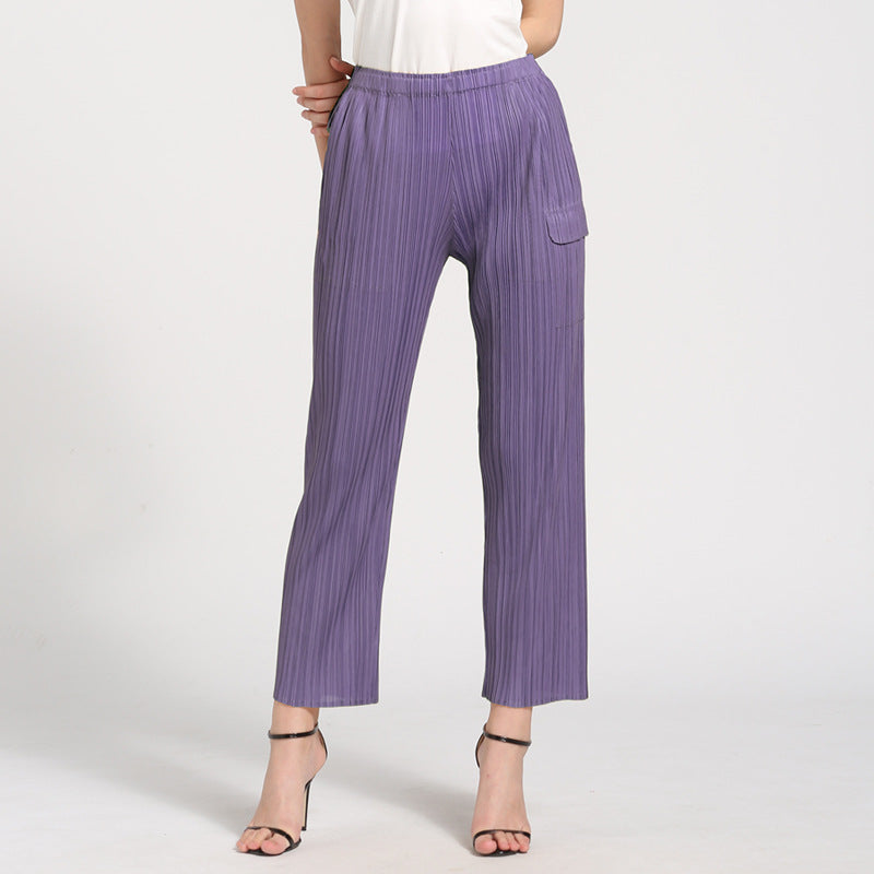 Women's Straight Mid-Waist Pleated All-Match Casual Pants