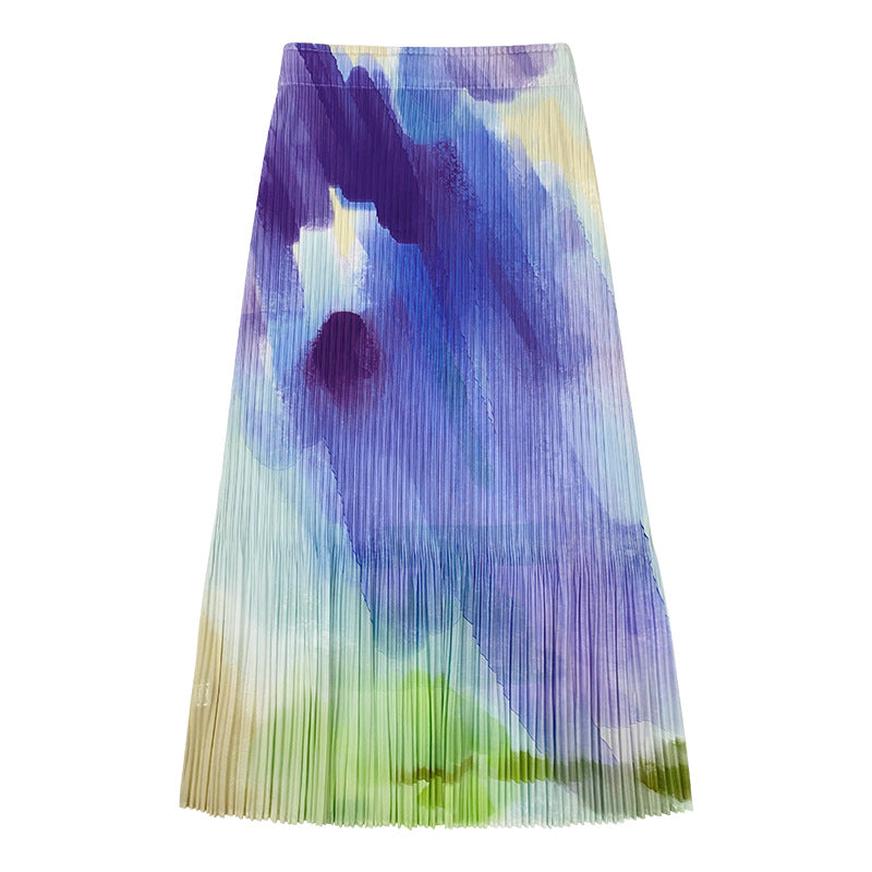 Skirt Collection A- line Skirt Women's Skirt Mid-Length Design Sense Niche Waist Printed Skirt