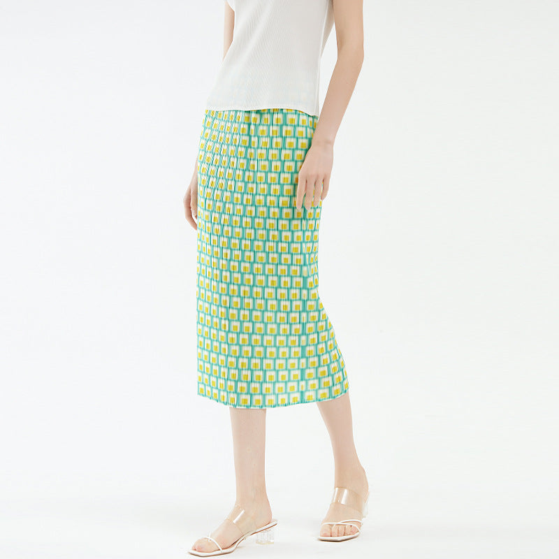 Skirt Slimming Plaid Gentle Pleated A- line Skirt Women