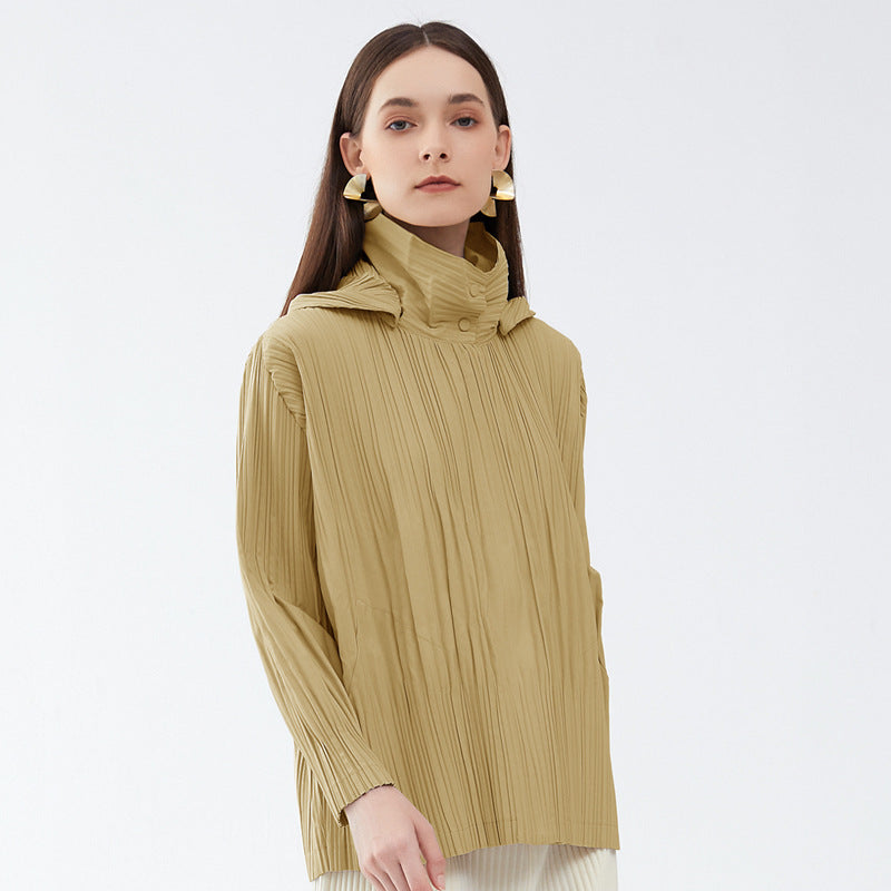 Solid Color Outerwear Shirt Women Detachable Hat Short Hood Windbreaker Casual Short Coat Women