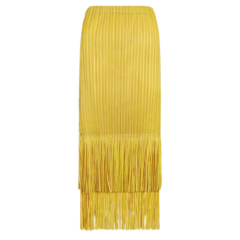 Tassel A- line Skirt Mid-Length Commuter Design Sense Niche Waist Skirt Women