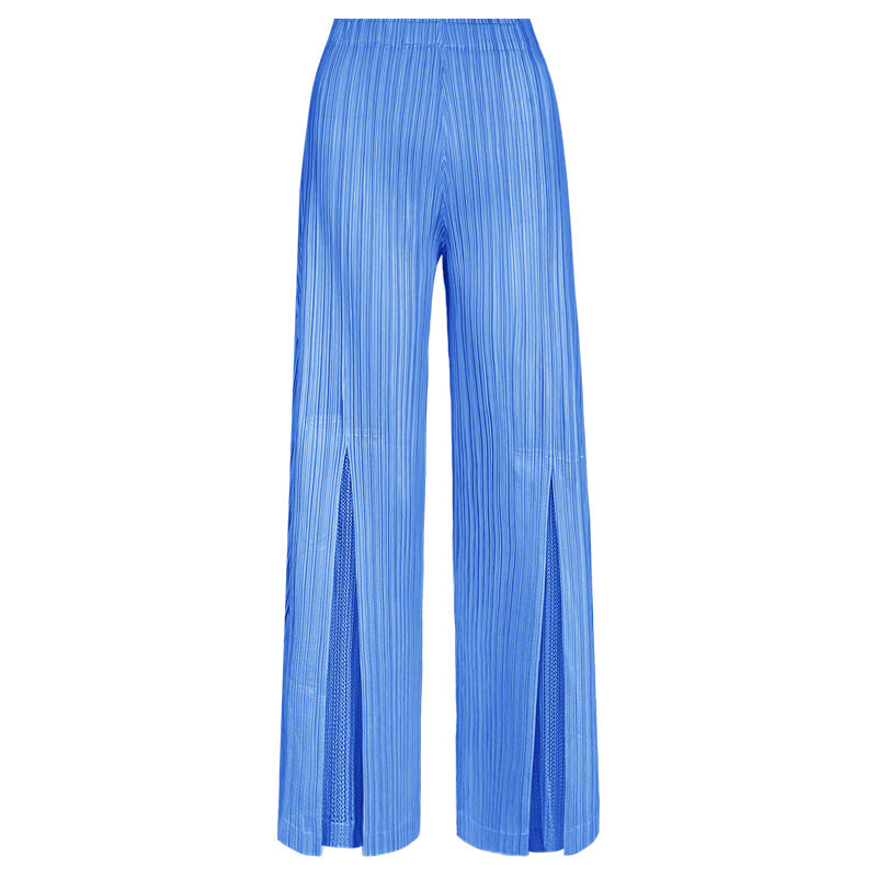 Thin Trousers Slit Casual Pants Women Elastic Slimming Legs Solid Color Stitching Wide-Leg Pants Women