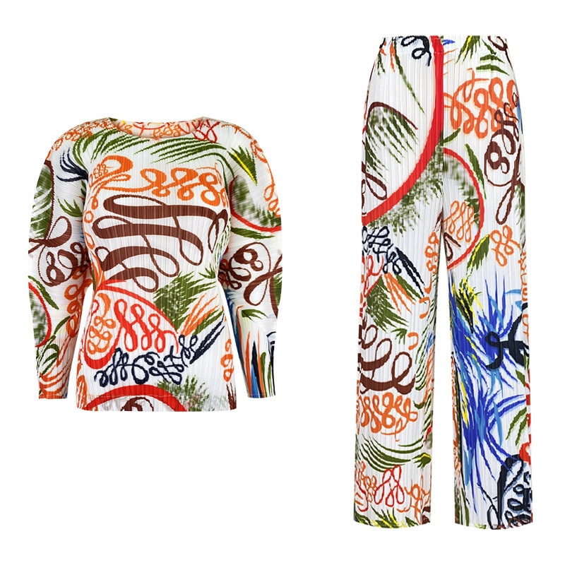 Suit Season Long-Sleeved Top Casual Straight Pants Trousers Two-Piece Set for Women