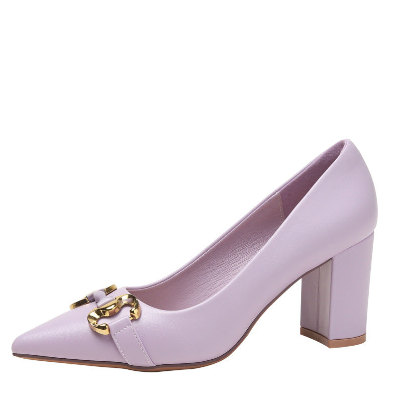 French Style Retro Chunky Heel Shoes Women's Spring and Autumn Temperament Mid Heel