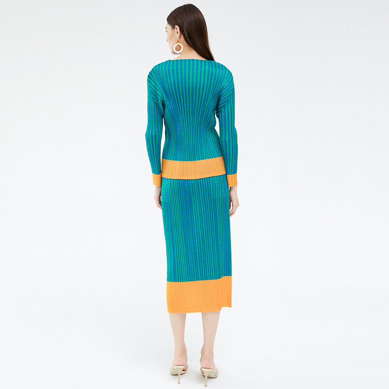 Suit Long Sleeve All-Match Bottoming Shirt T-shirt Women's A- line Dress Skirt Two-Piece Set Women's