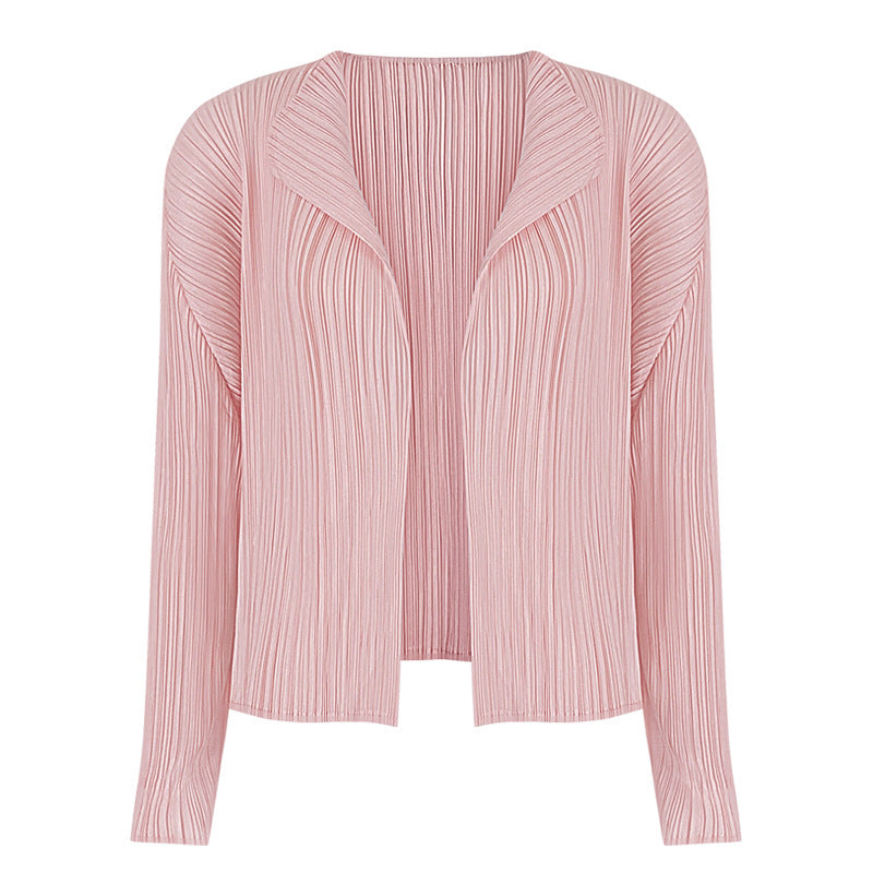 Simple Long-Sleeved Shawl Cardigan Slim-Fit Folding Sleeve Coat for Women Basic Style