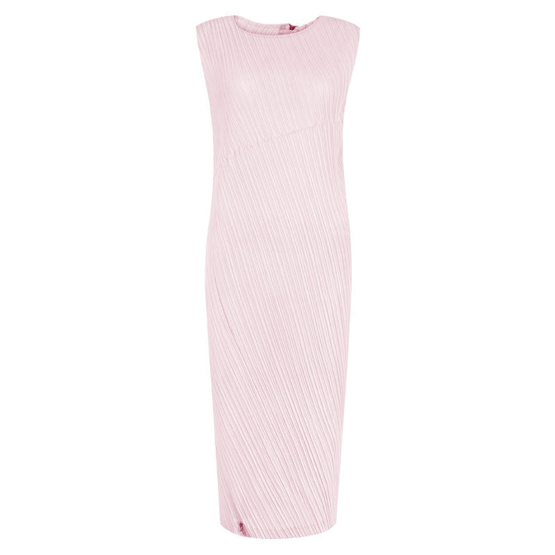 Unique Oblique Waist Slimming Dress Elegant Split Sleeveless Mid-Length Zipper A- line Skirt