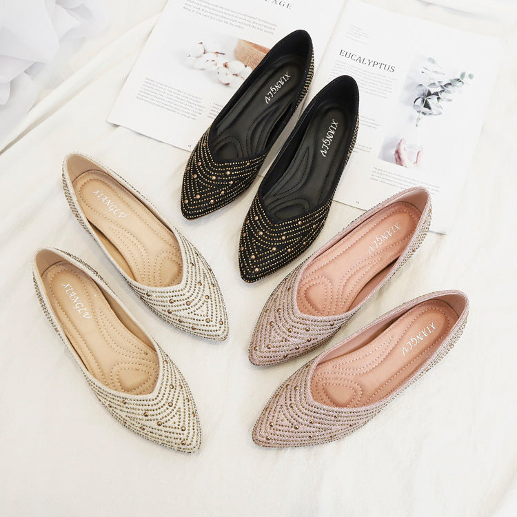 Pointed Toe Shallow Mouth Inner Height Increase Pumps Female Autumn Rhinestone Wedge Comfortable Peas Shoes