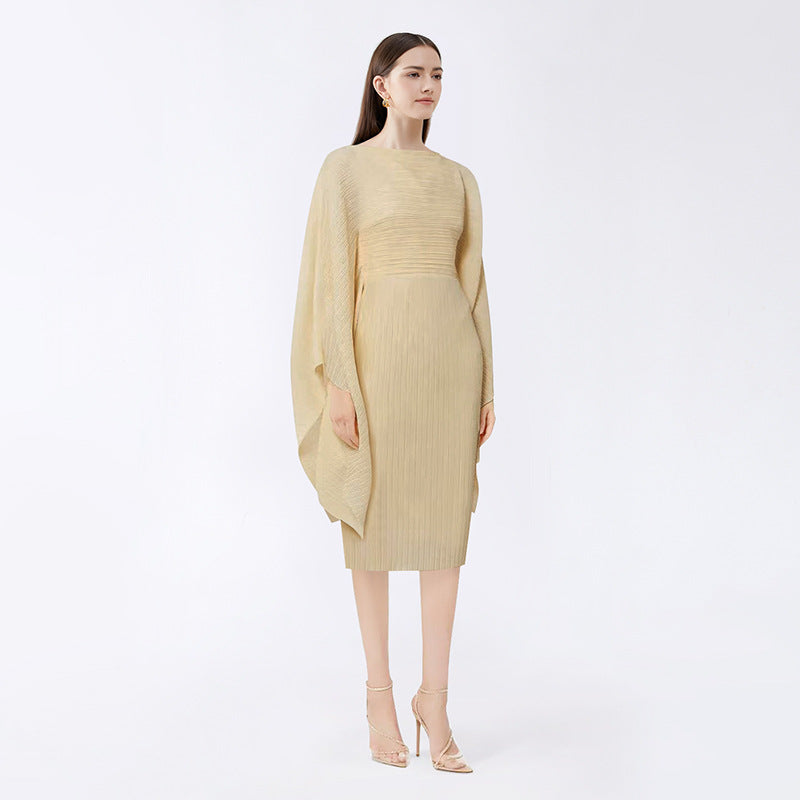 Solid Color and V-neck Dress Women's Middle East Loose Sleeve Midi Dress