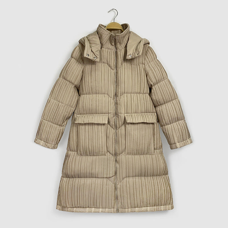 Winter down Jacket Women's Mid-Length Dongdaemun over-the-Knee Stand Collar White Duck down Hooded Coat for Women