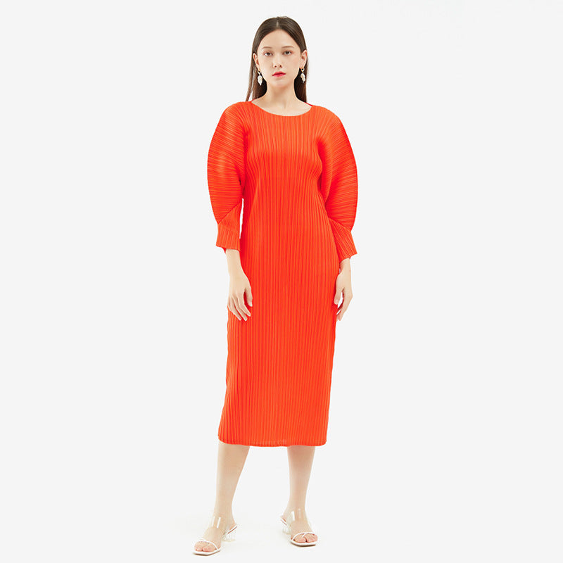 Simple Comfort and Casual Dress Women's Slim Fit Slimming Long Sleeves Mid-Length Skirt A- Line Skirt