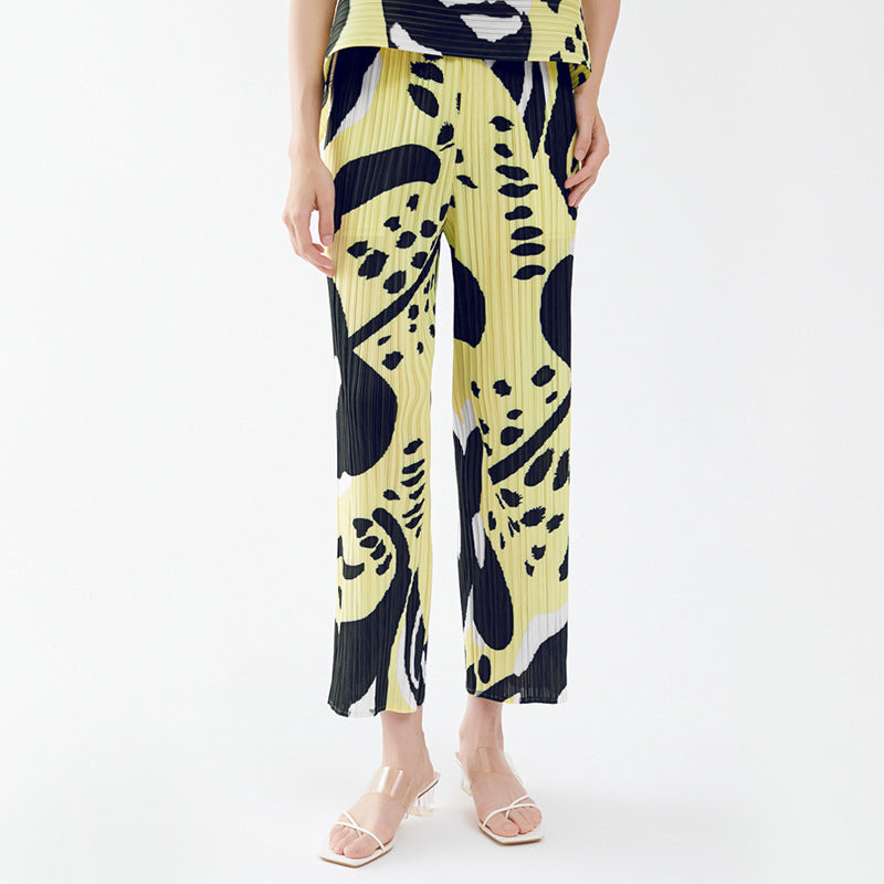 Straight-Leg Pants Women's Double Flower Japanese Style Simple Waist Wide Leg Loose Slimming Casual Pants