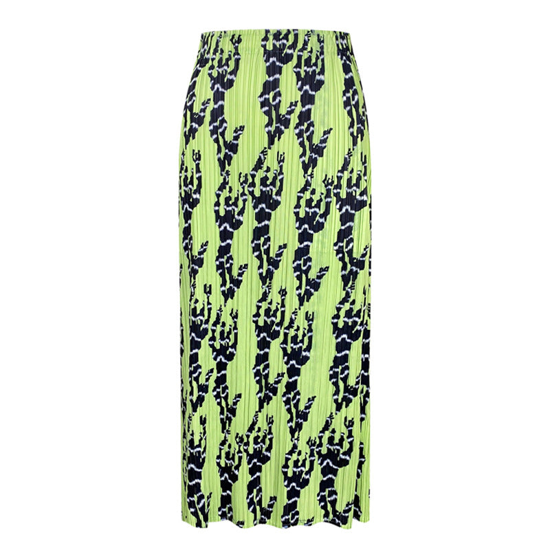 Skirt Niche Printed Pleated Skirt Casual Mid-Length A- line Elegant Style