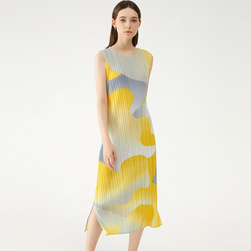 Women's All-Match Crew Neck Split Sleeveless Midi Dress Dress