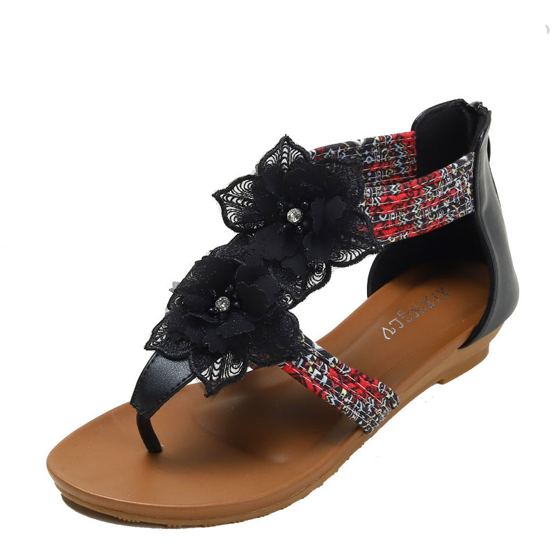 Wedge Sandals Fashion Flip-Flop Flower Bohemian Beach Travel Beach Shoes