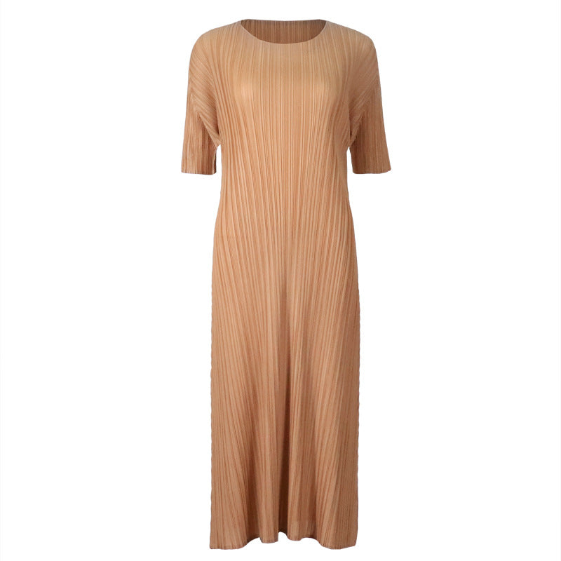 Solid Color Dress Women's Long Style Folding Sleeve Design Skirt