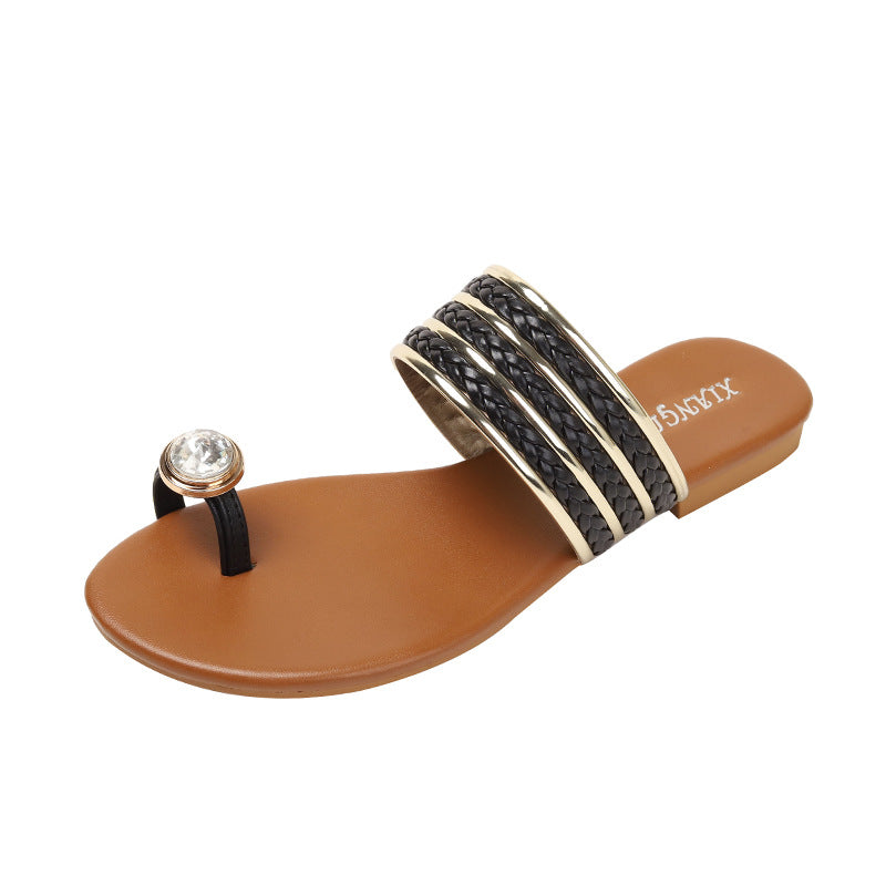 Women's Roman Sandals with Buckle Drill Buckle Fashionable and Comfortable Woven Women's Shoes