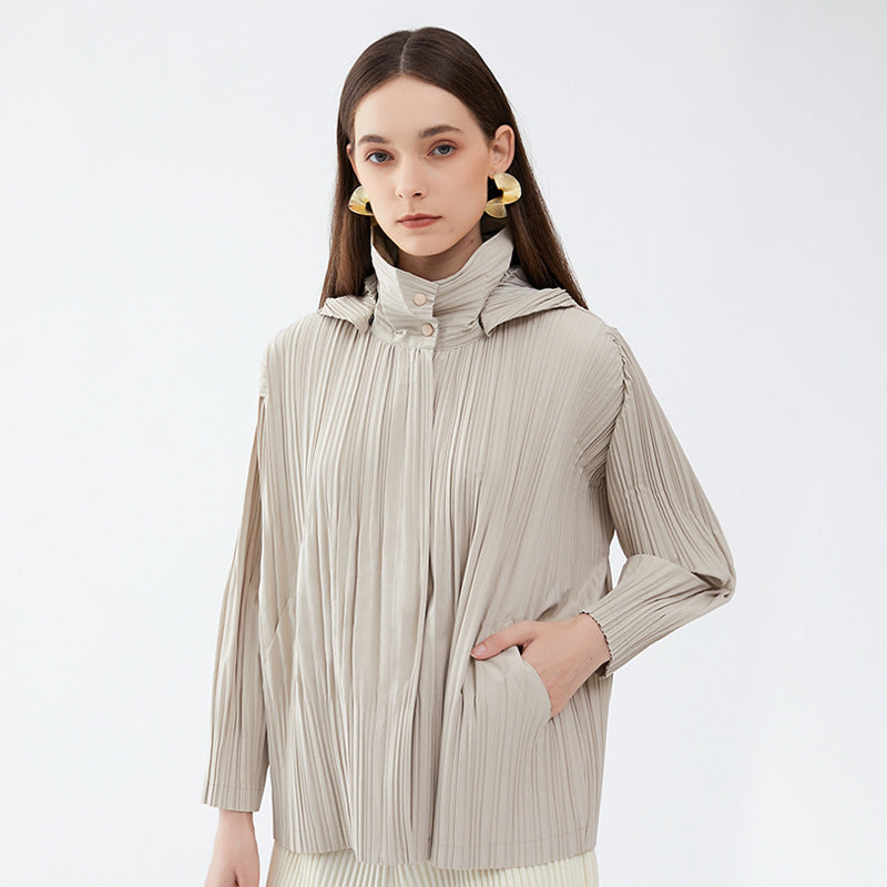 Solid Color Outerwear Shirt Women Detachable Hat Short Hood Windbreaker Casual Short Coat Women