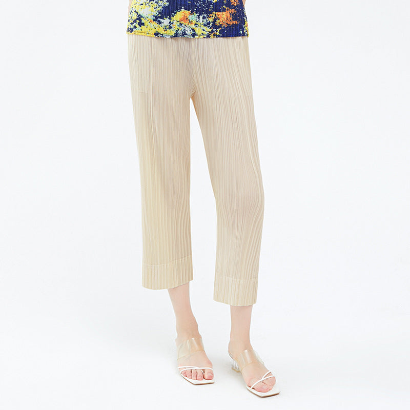 Thin Apricot Stitching Ruffle Casual All-Matching Straight Trousers Slim Skinny Pants Women's Pants