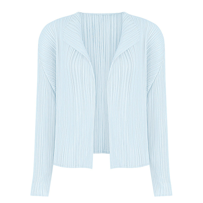 Simple Long-Sleeved Shawl Cardigan Slim-Fit Folding Sleeve Coat for Women Basic Style