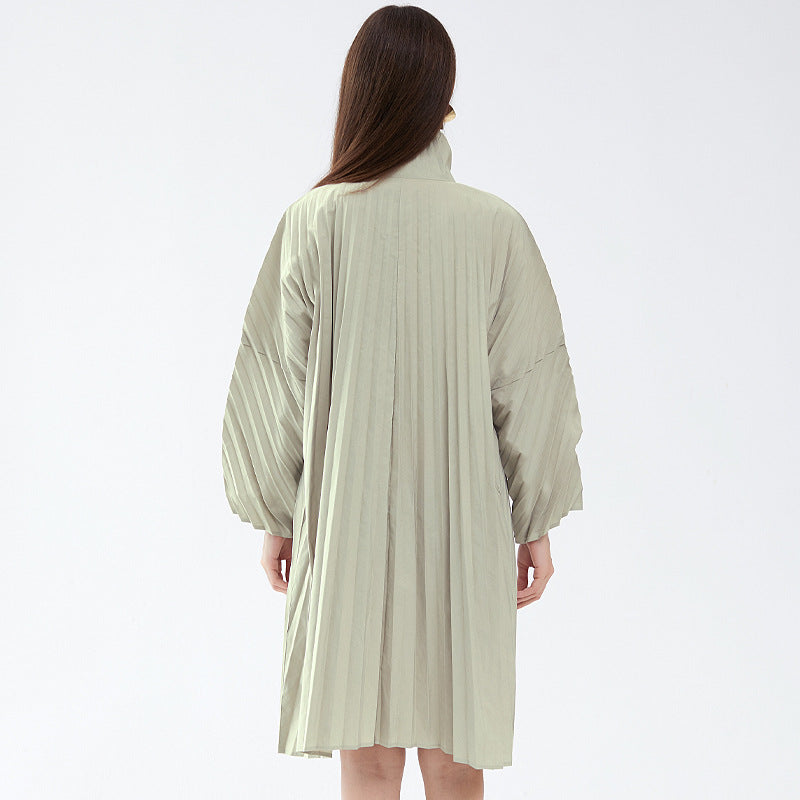 Trench Coat Women's Single-Breasted Solid Color Pleated Texture Trench Coat Women's Mid-Length Coat Fashion