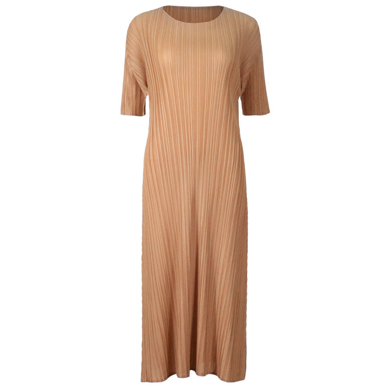 Solid Color Dress Women's Long Style Folding Sleeve Design Skirt