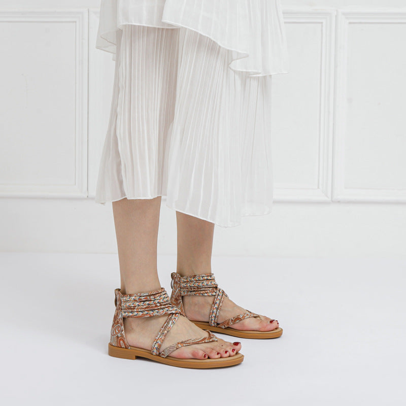 Bohemian Ethnic Retro Seaside Vacation Roman Sandals Beach Flat Women's Shoes