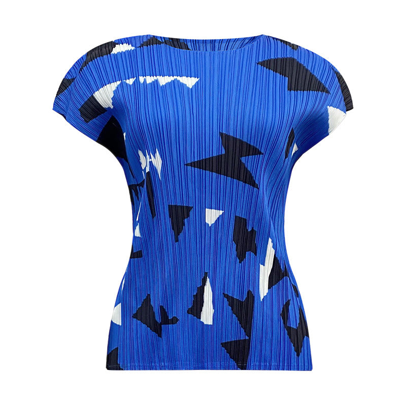 Square Printing Suit round Neck Short Sleeve Loose Top Wide Leg Pants Casual Two-Piece Suit