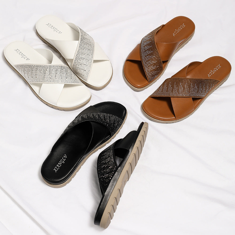 Flat Sandals Rhinestone Comfortable Flat Sandals for Women