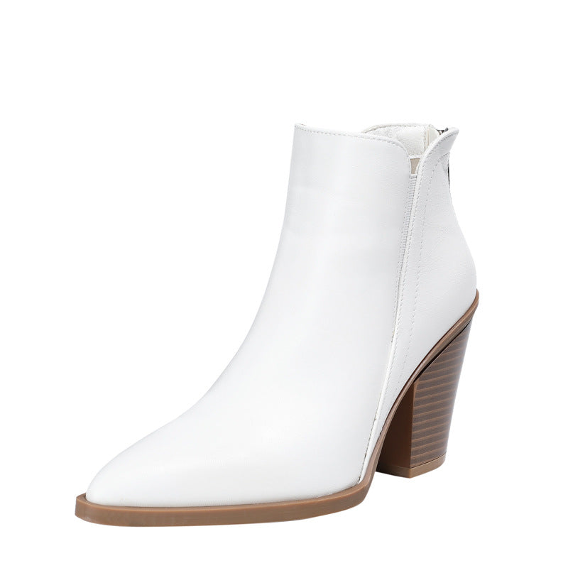 Chunky Heel Martin Boots Winter Slimming Ankle Boots Back Zipper Non-Slip Female Boots