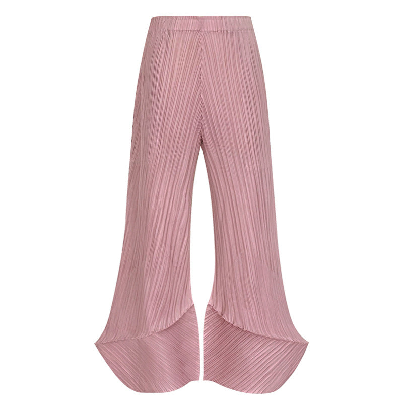 Wide-Leg Pants New Loose Design Draping Pleated Versatile Casual Horseshoe Pants for Women