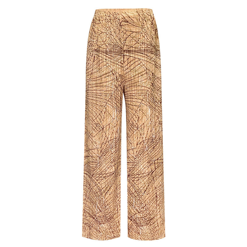 Women's Printed Wide-Leg Pants Versatile Slimming Loose Casual Pants Stitching Straight-Leg Pants