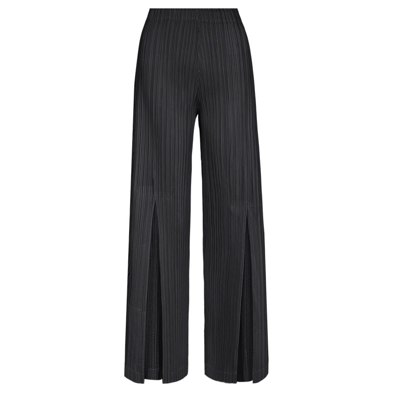 Thin Trousers Slit Casual Pants Women Elastic Slimming Legs Solid Color Stitching Wide-Leg Pants Women