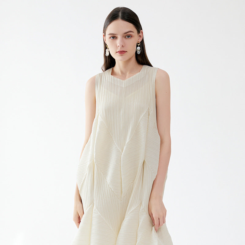 Three-Dimensional Sleeveless Bud Dress Women's V-neck Age-Reducing Puffy Midi Dress Women