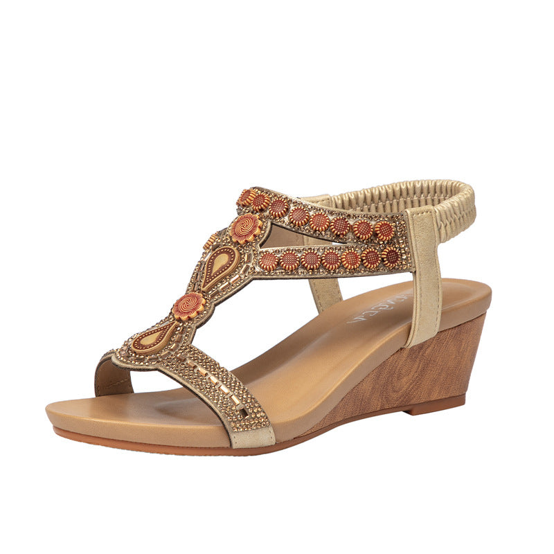 Wedge Sandals Platform Asian Ethnic Pressure Diamond Travel Women's Bohemia Roman Shoes