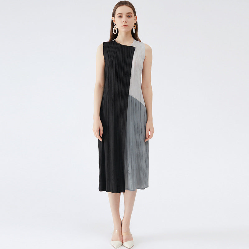 Simple Three-Color Stitching Dress Slim Fit Slimming Versatile Mid-Length A- line Skirt for Women