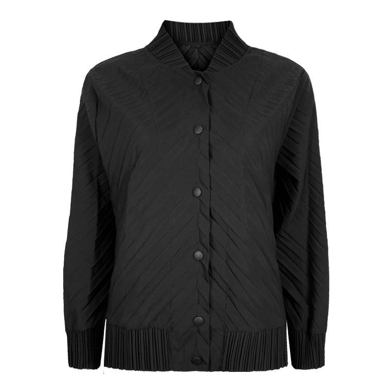 Women's Solid Color Basic Pleated Long-Sleeved Loose Leisure Windproof Jacket