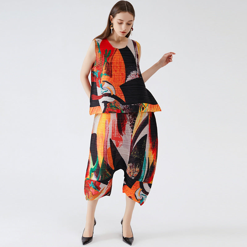 Top and Skirt Two-Piece Set, Pleated Summer Dress Women