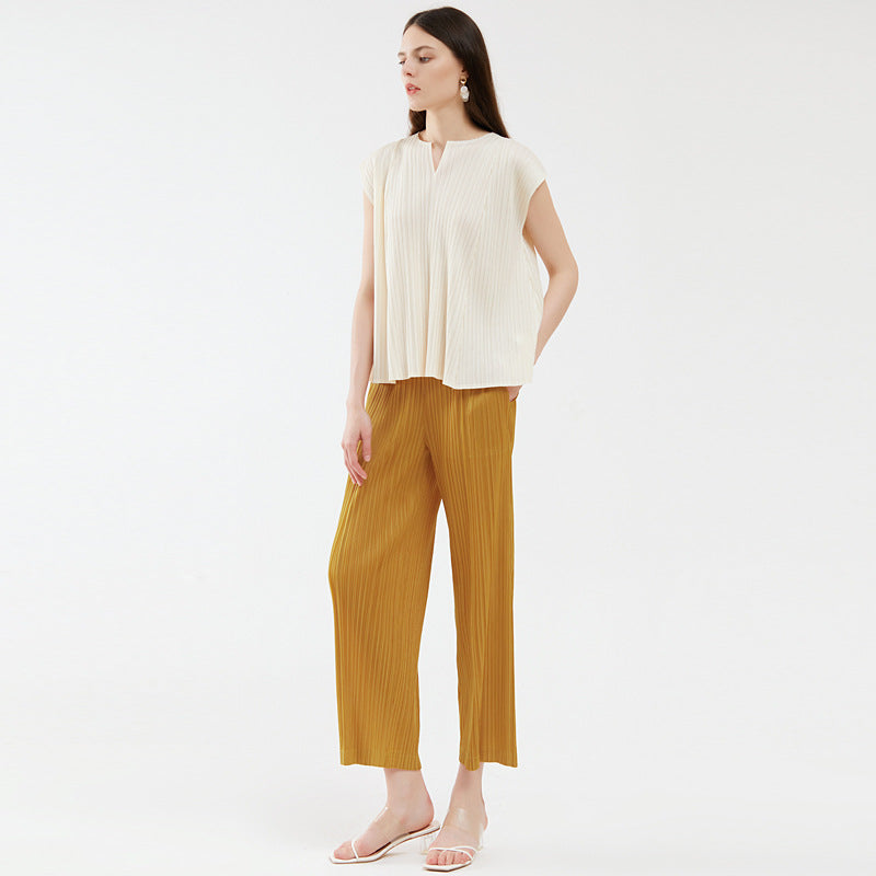 Solid Color Wide-Leg Pants Women's Thin Waist Comfortable Straight-Leg Trousers Women