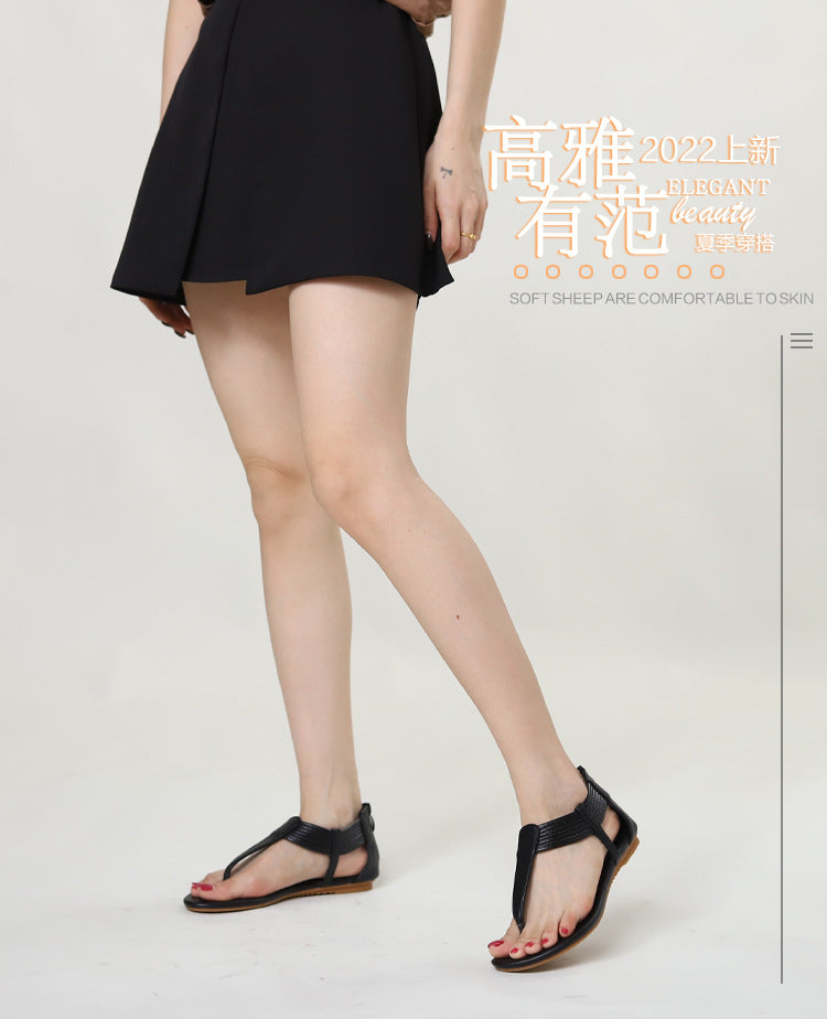 Women's Flip-Flops Summer Casual Weaving Color Matching Outdoor Non-Slip Flat-Heeled Beach Shoes