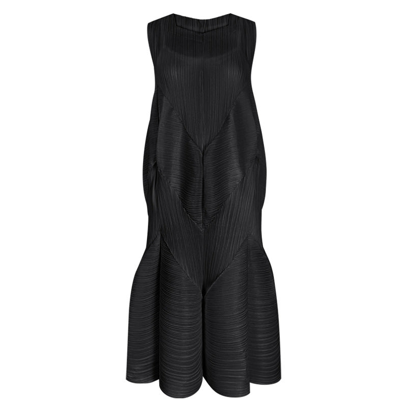 Three-Dimensional Sleeveless Bud Dress Women's V-neck Age-Reducing Puffy Midi Dress Women