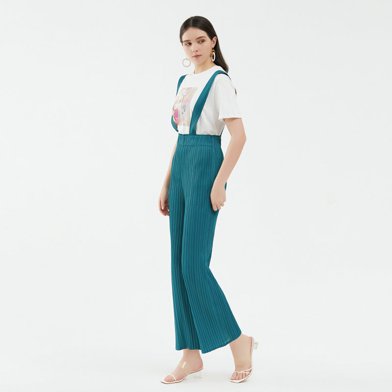Waist Suspender Pants Drooping Straight-Shaped Trousers Casual Slimming Wide-Leg Pants for Women