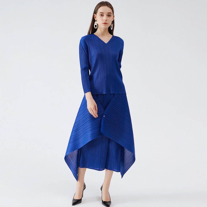 Simple Loose Swing Dress Suit Commuter Long Sleeve Two-Piece Set